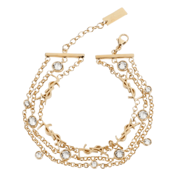 (W) Saint Laurent Cassandre Multi-Chain Bracelet In Metal And Crystal Crystal Gold