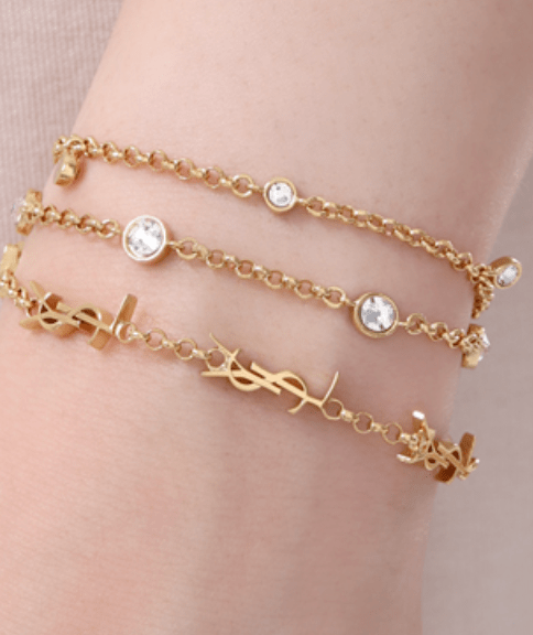 (W) Saint Laurent Cassandre Multi-Chain Bracelet In Metal And Crystal Crystal Gold