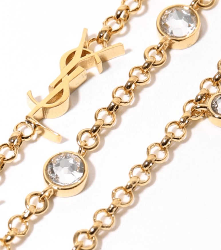 (W) Saint Laurent Cassandre Multi-Chain Bracelet In Metal And Crystal Crystal Gold