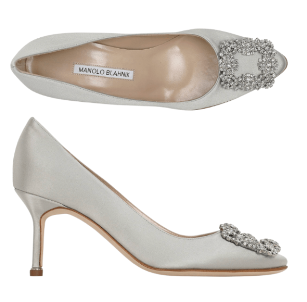 Manolo Blahnik 25SS Grey Hangisi 70 Satin Pumps Heel