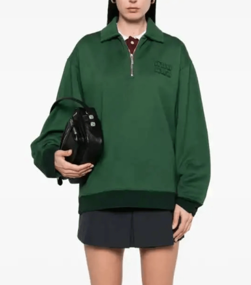 MIU MIU GARMENT-DYED COTTON POLO SWEATSHIRT
