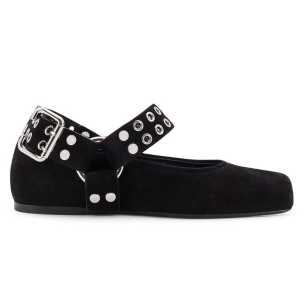 (W) Alaia Biker Ballet Flats in Suede Black