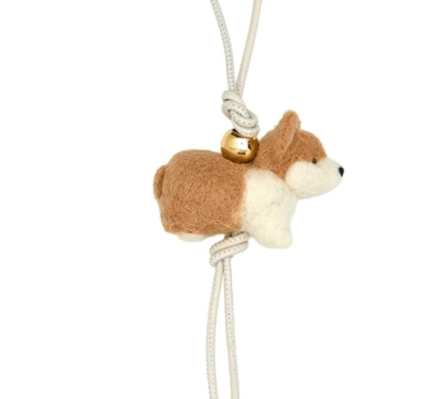 Corgi charm in felt and calfskin White 