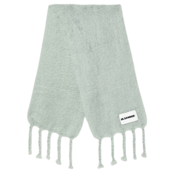 Logo Label Fringe Mohair Blend Scarf