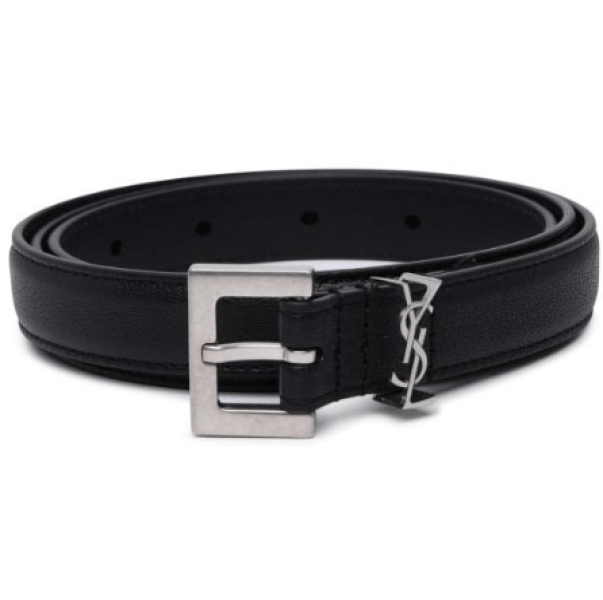 Monogram Leather Belt - Black/Silver