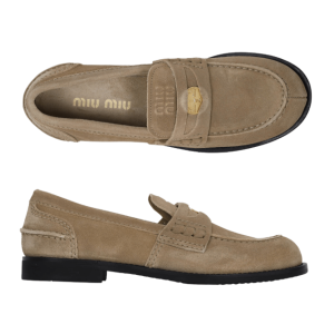 (W) Miu Miu Faded Suede Loafers Ecru