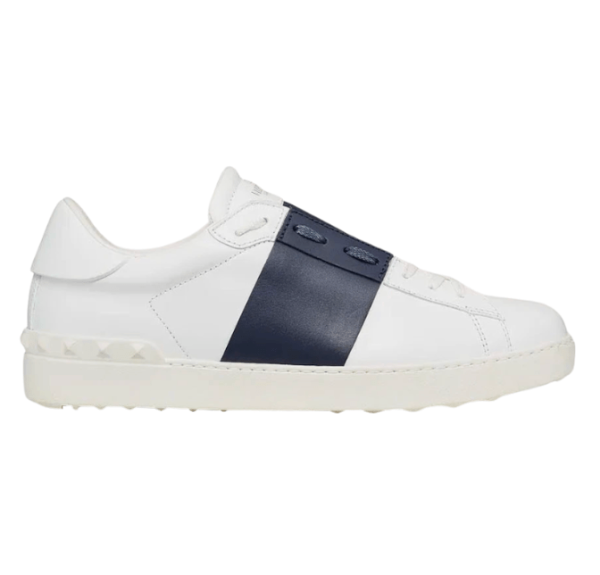 Valentino Calfskin Open Leather Sneakers White Marine