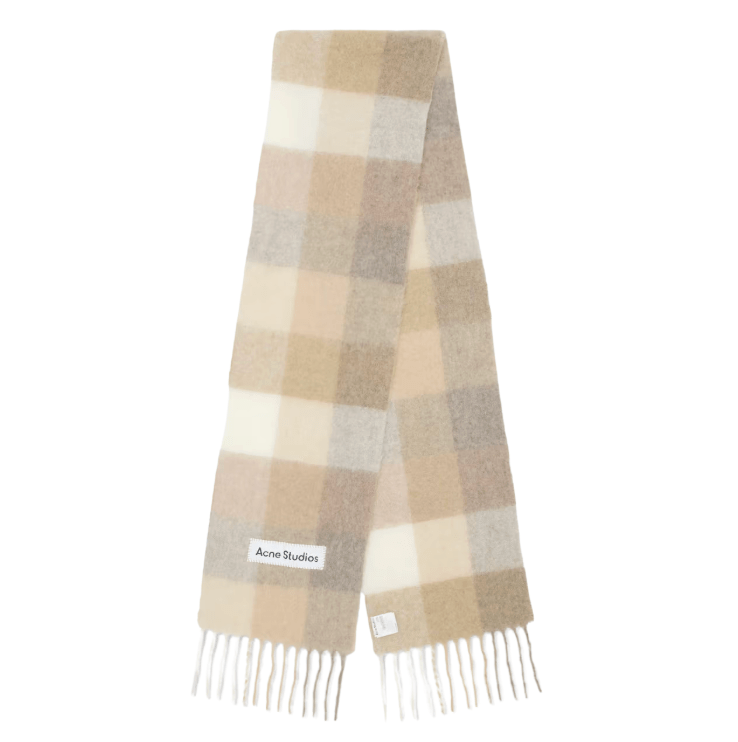 Mohair checked scarf - Peach White Beige