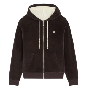 Celine Loose Zip Up Hoodie in Velvet Cotton Brown Ecru