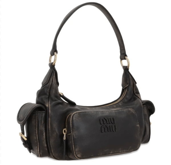 Distressed leather shoulder bag in brown 