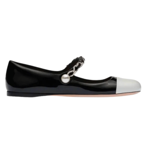 (W) Miu Miu Patent Leather Ballerinas Black White