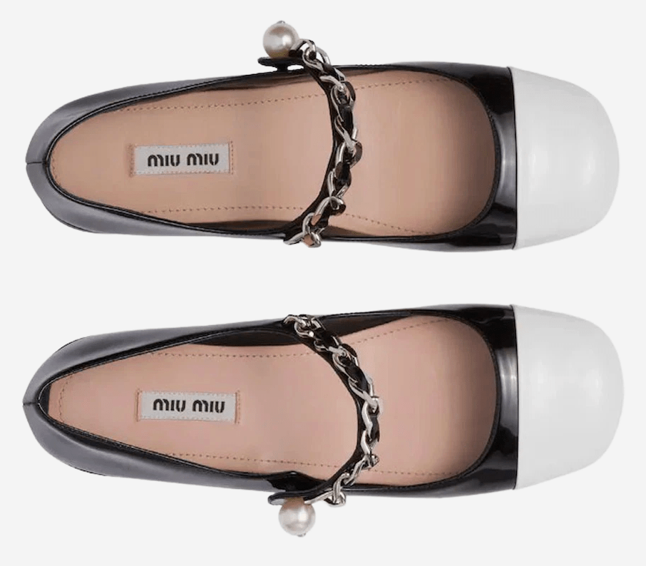 (W) Miu Miu Patent Leather Ballerinas Black White