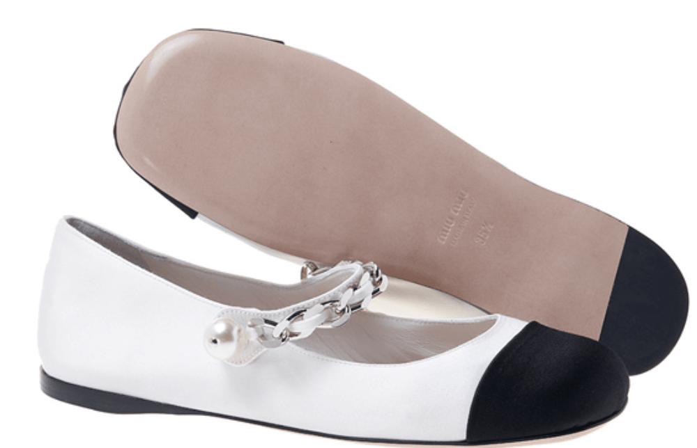 (W) Miu Miu Patent Satin Ballerinas White Black