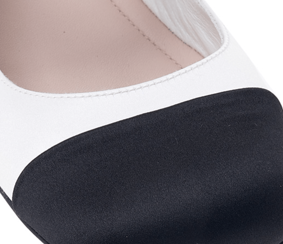 (W) Miu Miu Patent Satin Ballerinas White Black