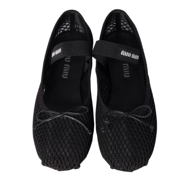 (W) Miu Miu Mesh Fabric Ballerinas Black