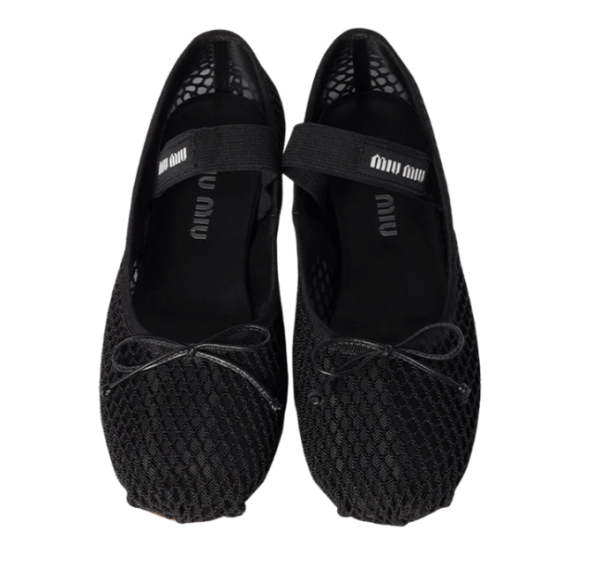 (W) Miu Miu Mesh Fabric Ballerinas Black