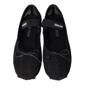 (W) Miu Miu Mesh Fabric Ballerinas Black