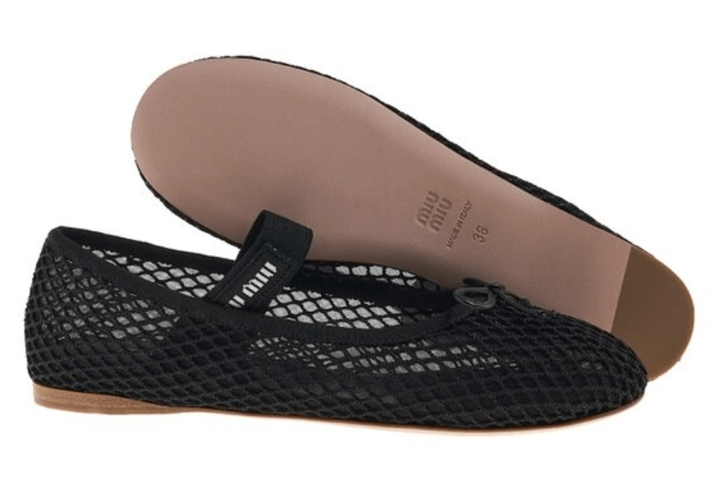 (W) Miu Miu Mesh Fabric Ballerinas Black