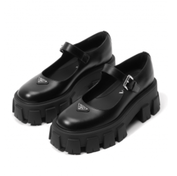 Black Brushed leather Monolith Mary Janes 