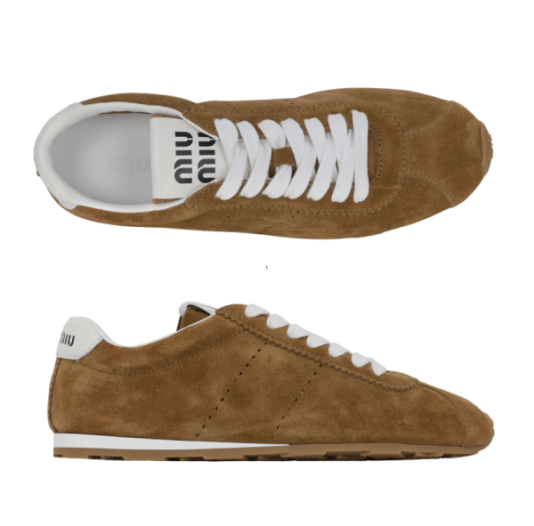 (W) Miu Miu Plume Suede Sneakers Cinnamon
