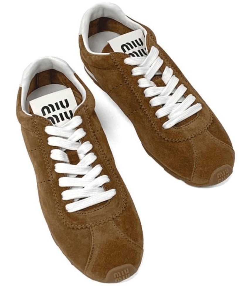(W) Miu Miu Plume Suede Sneakers Cinnamon