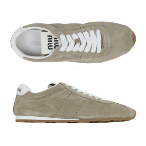 Miu Miu Desert Beige Plume Suede Sneakers 