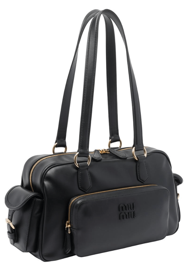 Miu Miu Nappa Leather Pocket Top Handle Bag Black