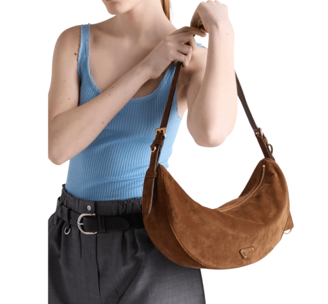 Prada Demi-Lune Large Suede Shoulder Bag Cocoa Brown