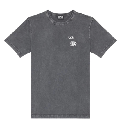 Diesel T-Just-G14 Faded T-Shirt with Triple Logo Embroidery Black