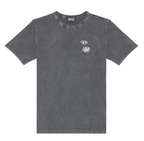 Diesel T-Just-G14 Faded T-Shirt with Triple Logo Embroidery Black