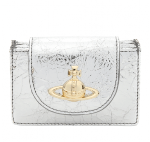 Vivienne Westwood Metallic Crinkle Flap Card Holder Silver