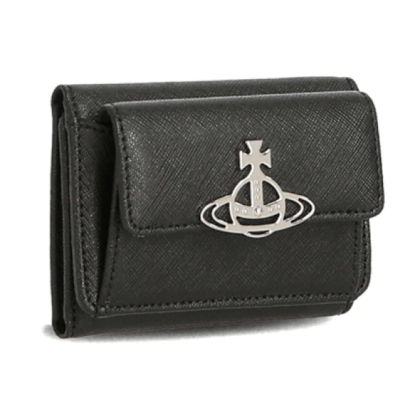 Vivienne Westwood Saffiano Biogreen Orb Flap Wallet Black