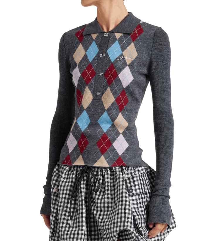 Argyle wool polo sweater in grey 