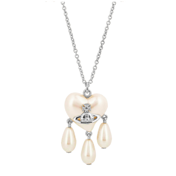 (W) Vivienne Westwood Sheryl Pearl Heart Necklace Silver