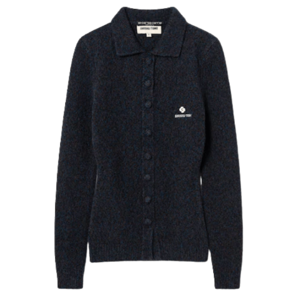Shushu/Tong Women Lapel Fitted Cardigan Navy Blue 