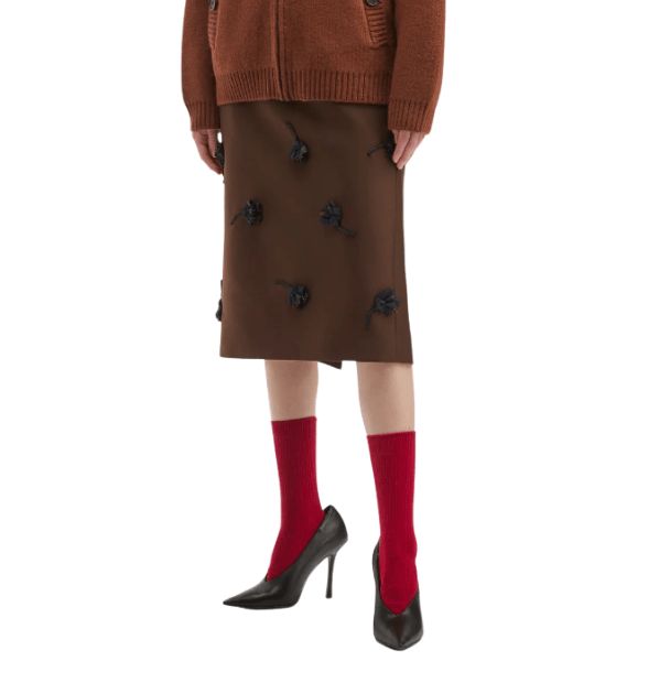 Shushu/Tong Brown Back Slit Straight Skirt