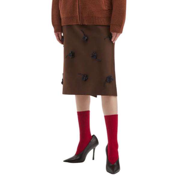 Shushu/Tong Brown Back Slit Straight Skirt