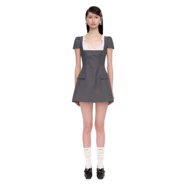 Shushu/Tong Women Scalloped Short Sleeve Dress Grey - 25FW