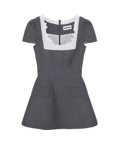 Shushu/Tong Women Scalloped Short Sleeve Dress Grey - 25FW