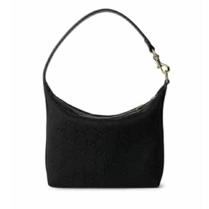 Jacquard Fabric Shoulder Bag in Black