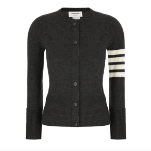 (W) Thom Browne 4-Bar Stripe Cardigan Dark Grey