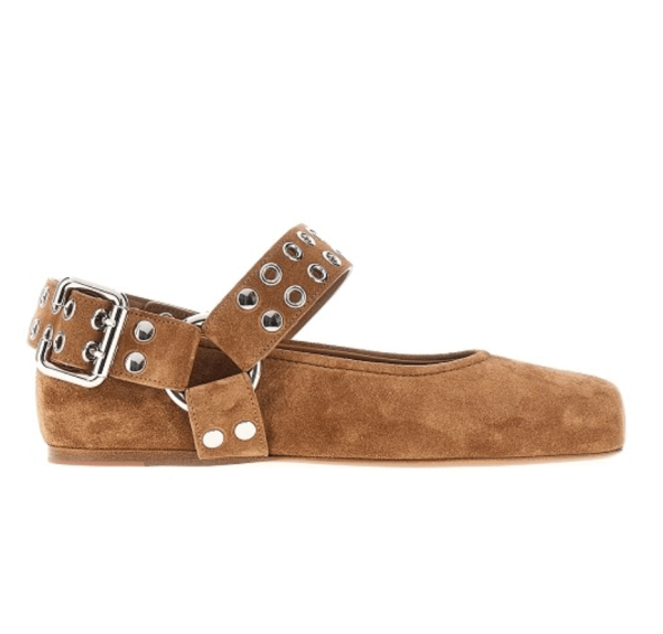 ALAÏA UMBER BIKER BALLET FLATS IN SUEDE