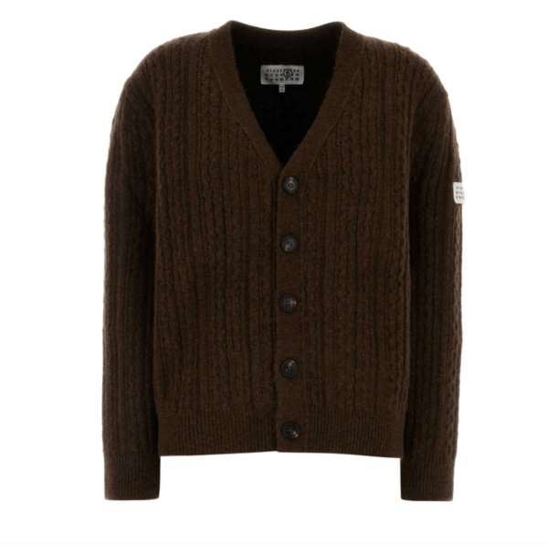 Brown stretch wool blend cardigan 