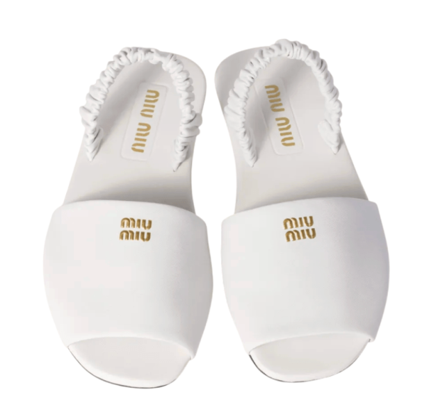 Miu Miu White Ruches Nappa Leather Sandals