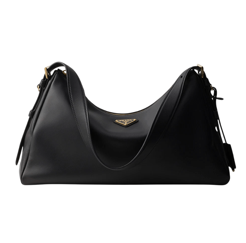 Prada Aimee Large Leather Shoulder Bag Black