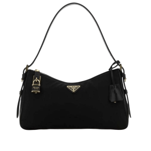 Prada Aimee Large Re-Nylon and Leather Shoulder Bag with Padlock Black