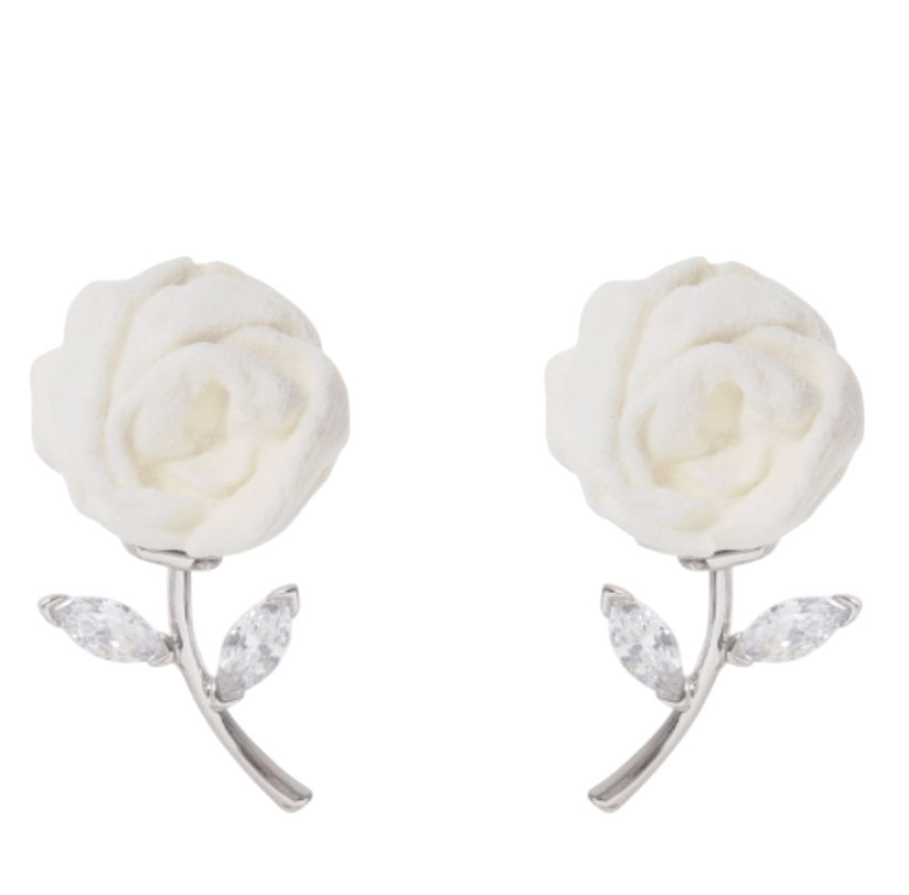 YVMIN X SHUSHUTONG Paper Ball Rose Gemstone Leaf Stud Earrings 