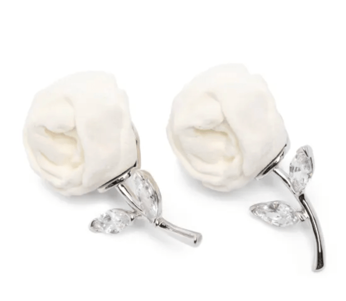 YVMIN X SHUSHUTONG Paper Ball Rose Gemstone Leaf Stud Earrings 