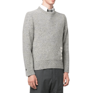 Thom Browne Jersey Stitch Donegal 4-Bar Crewneck Pullover Light Grey