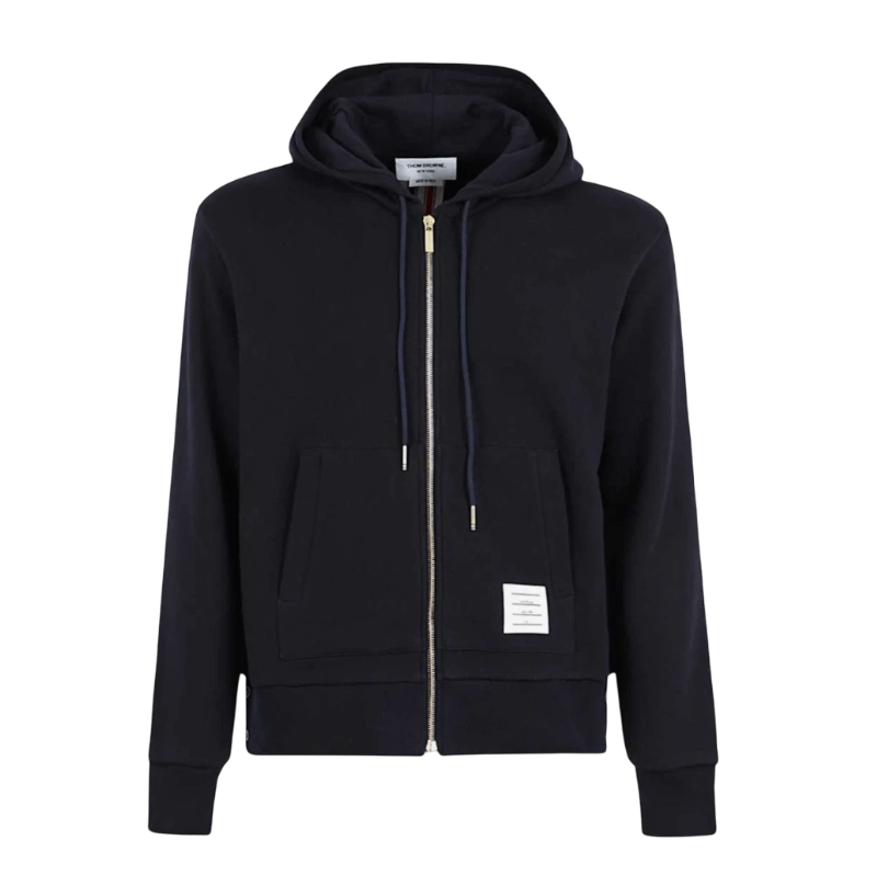 Thom Browne Cotton Loopback Center Back Stripe Zip Hoodie Navy